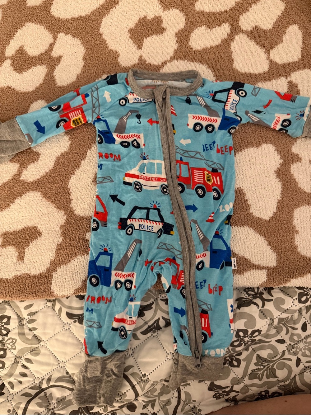 Little Sleepies Light Blue Rescue Vehicle Footie with Gray Trim